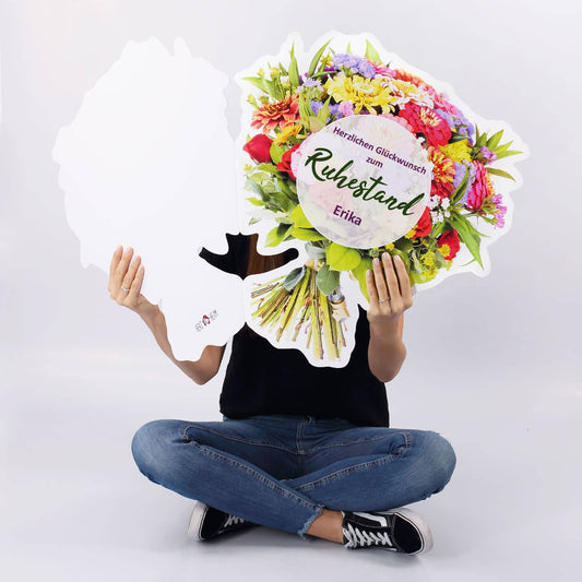Riesen Blumenstrauß Klappkarte zur Rente mit Name personalisiert