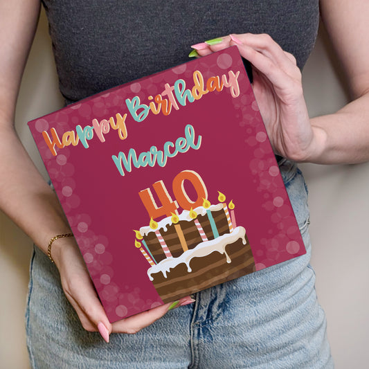 Detailansicht der bedruckten Geschenkverpackung mit Alterszahl