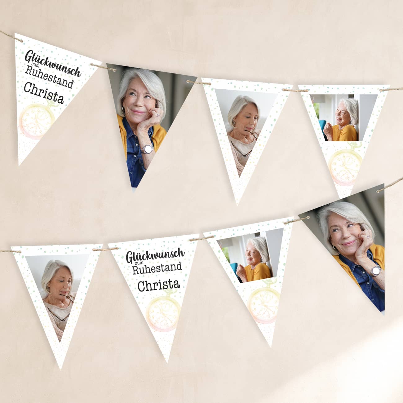Individuelle Girlande zum Ruhestand mit 3 Wunschfotos