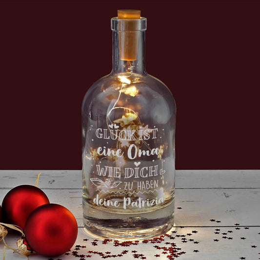 Glück ist... beleuchtete Karaffe mit Wunschtext