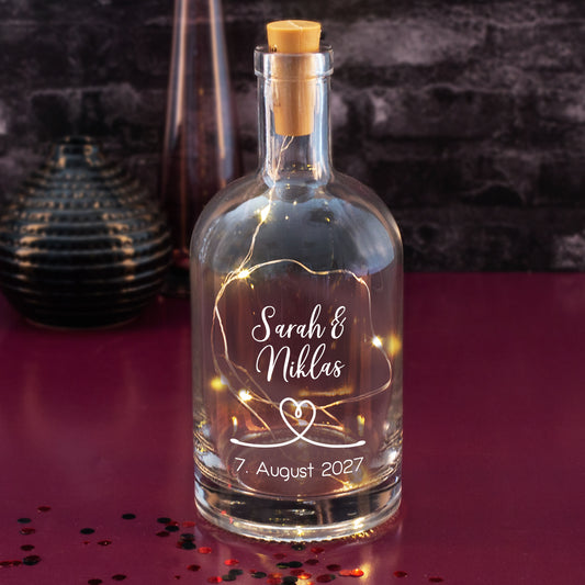 Romantische Lichtflasche mit LED und Personalisierung in Weiß
