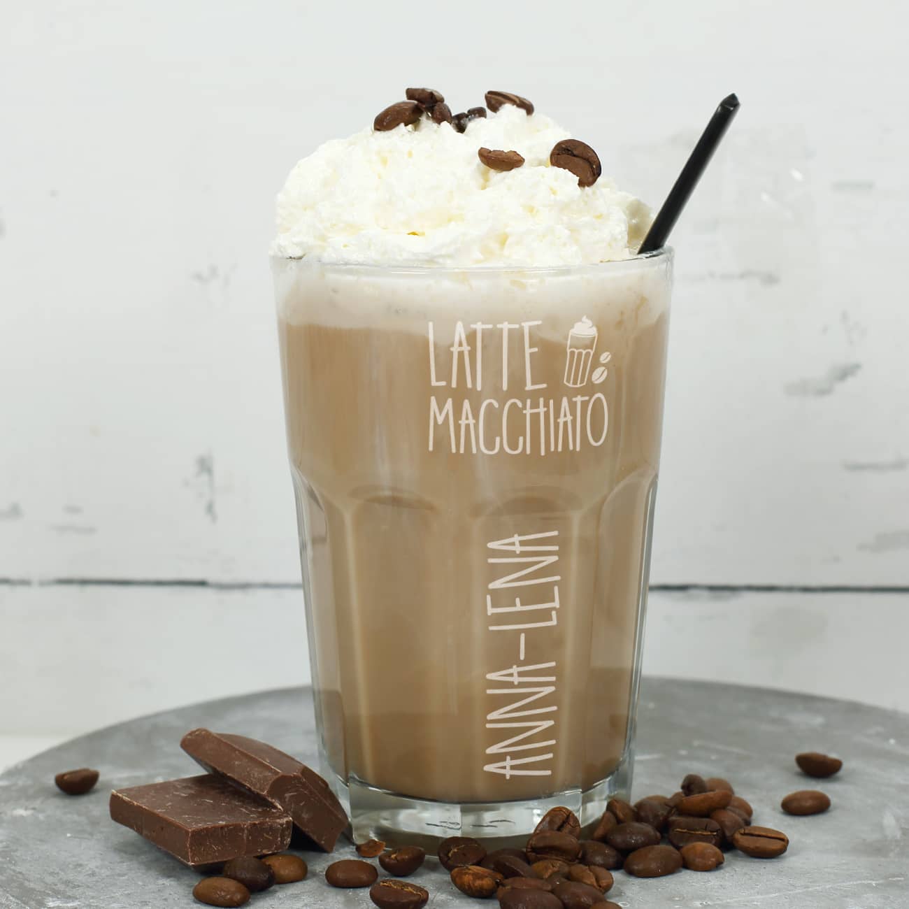 Stabiles Latte Macchiato Glas mit Namensgravur –