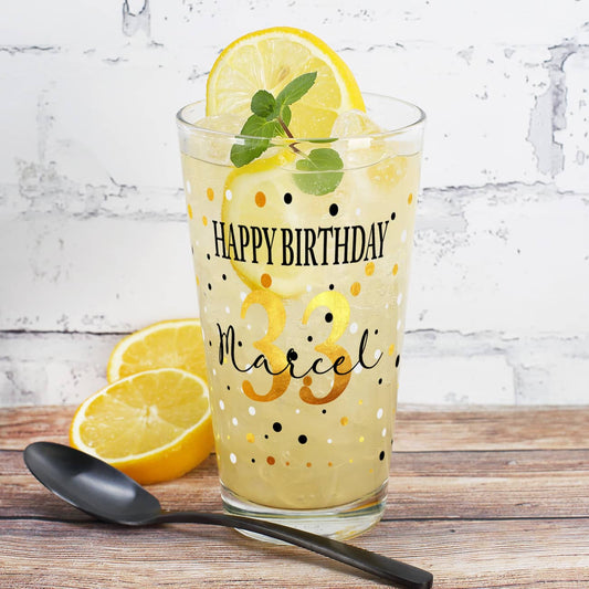 Geburtstagsglas mit Ihrem Wunschnamen und Alter bedruckt