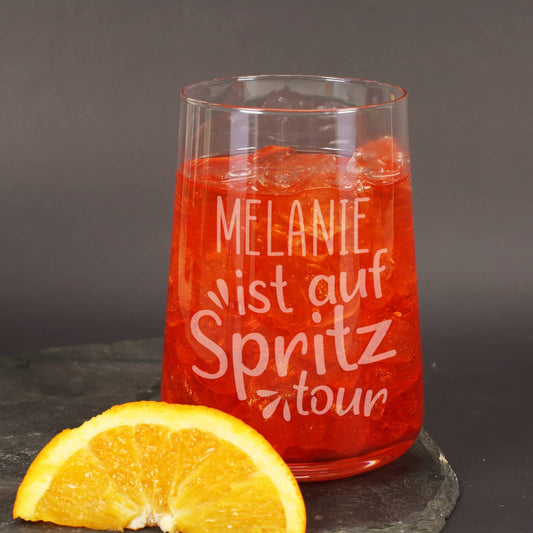 Auf Spritztour - Trinkglas mit Namensgravur