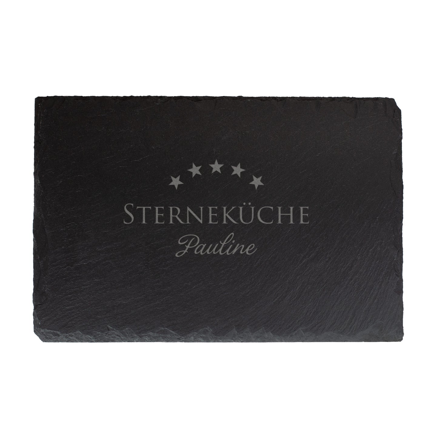 Schieferplatte „Sterneküche“ rechteckig 30×20 cm mit Gravur und Name