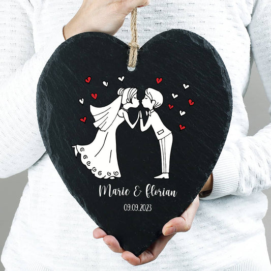 Hochzeitsgeschenk - Schiefertafel in Herzform mit personalisiertem Druck
