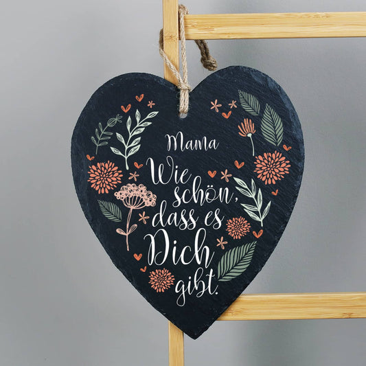 Wie schön, dass es dich gibt. - Schieferherz mit persönlichem Druck