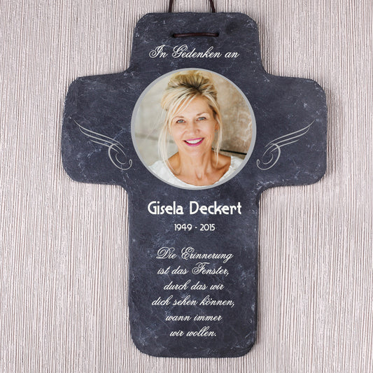 Schieferkreuz Wandschmuck Andenken an Verstorbene mit Foto