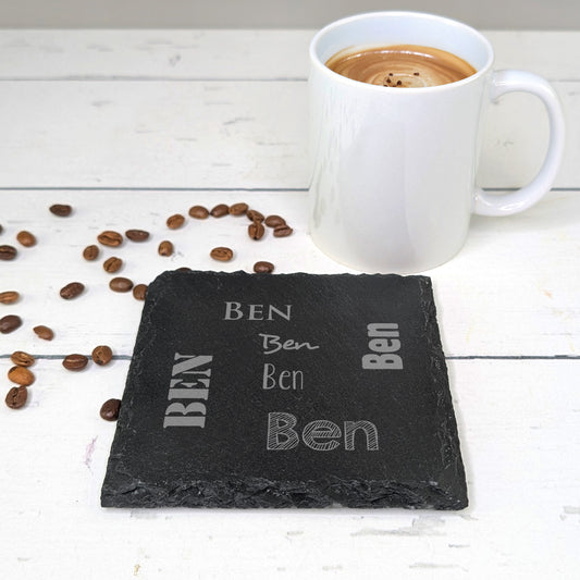 Graviertes Schiefer-Tischset mit Name „Ben“ – Geschenkidee