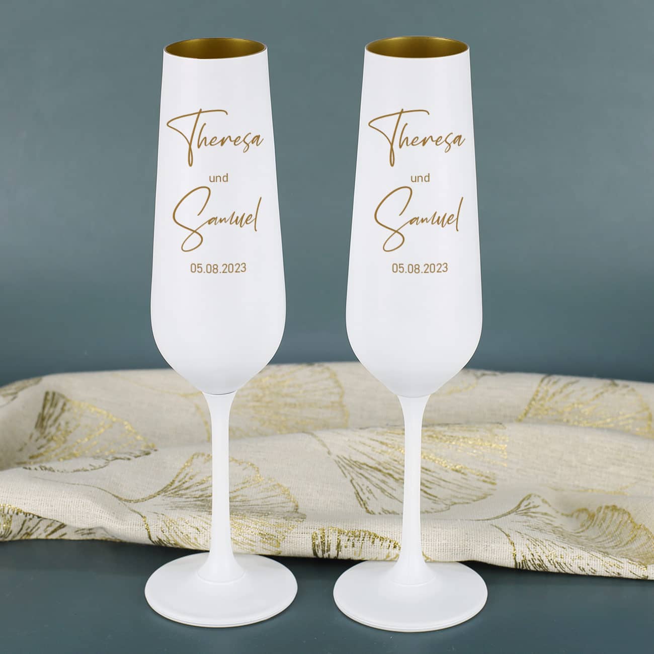 Sektgläser zur Hochzeit Weiß-Gold
