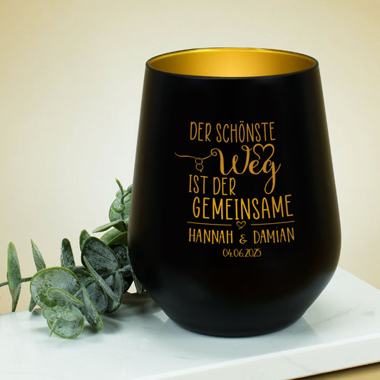 Windlicht mit Wunschnamen und Datum für Hochzeit | Der schönste Weg ist der gemeinsame