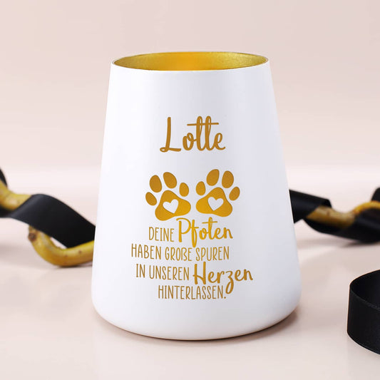 Trauerwindlicht für Tiere mit Pfoten, Spruch und Name