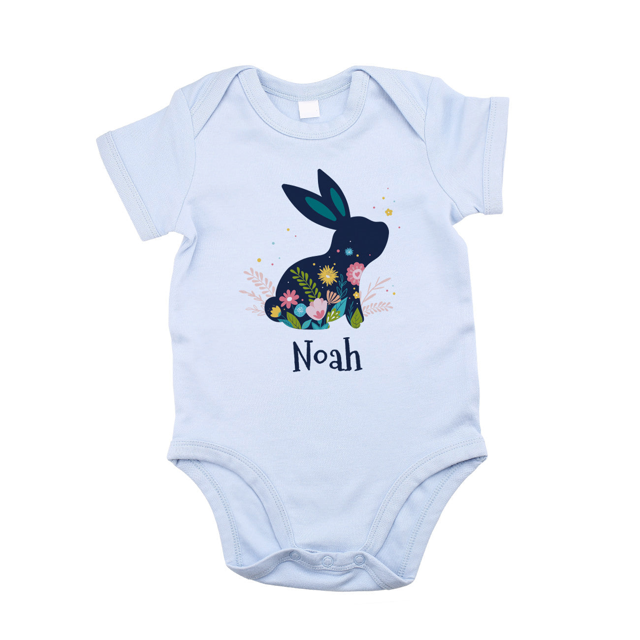 Baby Body in Blau mit buntem Hasen