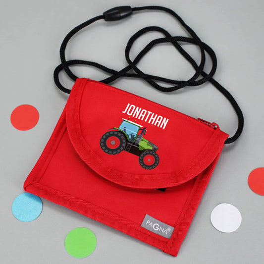 Traktor Brustbeutel in Rot mit Name