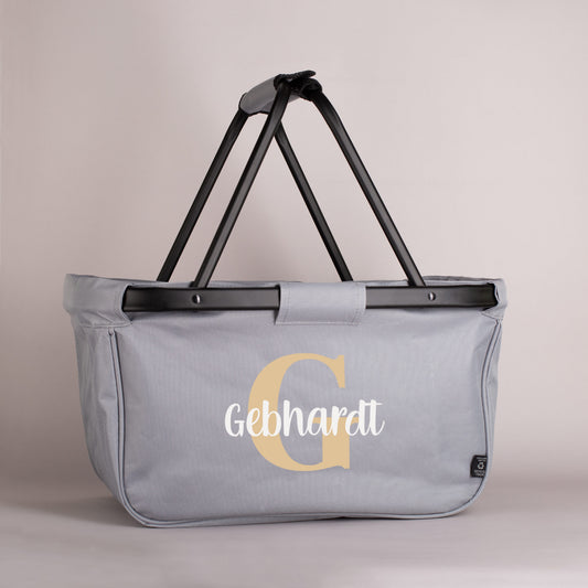 Persönlicher Einkaufskorb mit Initial und Wunschtext bedruckt - klappbar