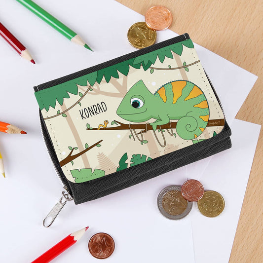 Mit Name personalisierter Geldbeutel mit Chamäleon bedruckt