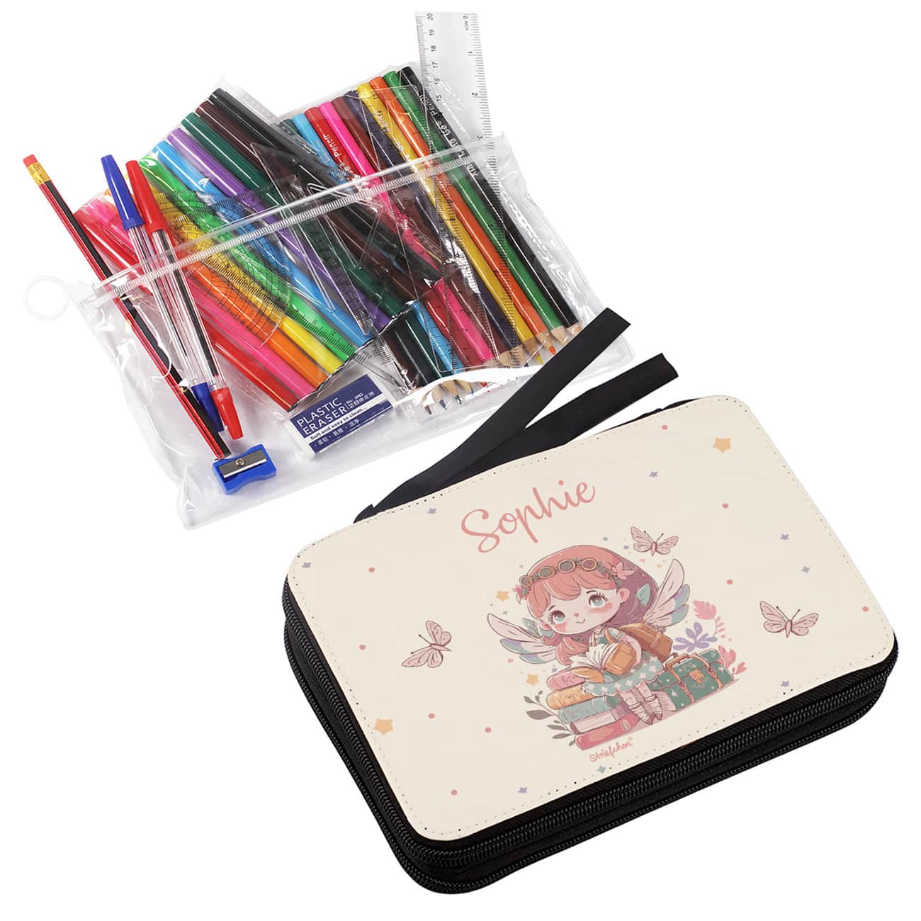 Gefüllte Federmappe mit Feenmotiv mit Name