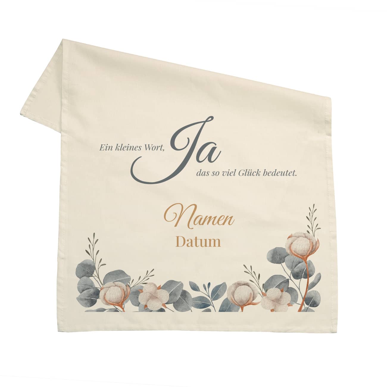 Romantisches Geschirrtuch zur Hochzeit bedruckt mit Namen und Datum