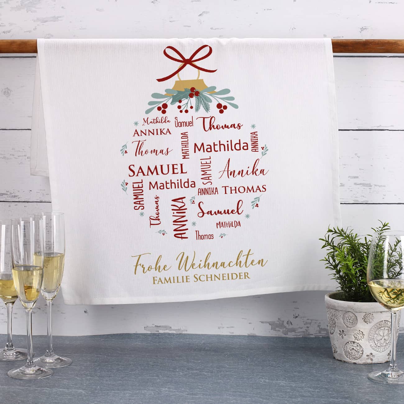 Geschirrtuch zu Weihnachten mit vier Namen –
