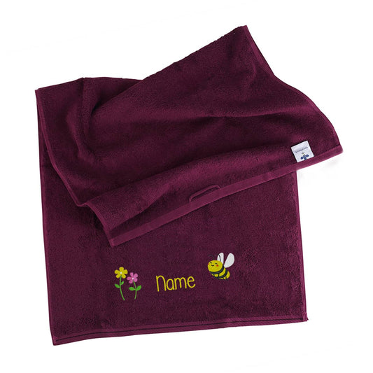 Handtuch mit Bienchen, Blumen und Name bestickt