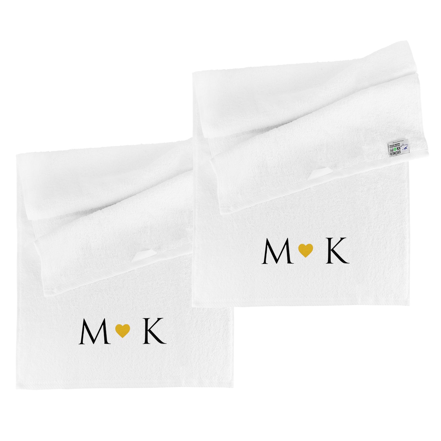 2er Set Handtücher personalisiert mit Initialen und Herz freigestellt