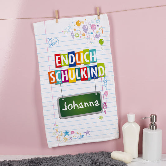 Endlich Schulkind - Handtuch mit Name zum Schulanfang