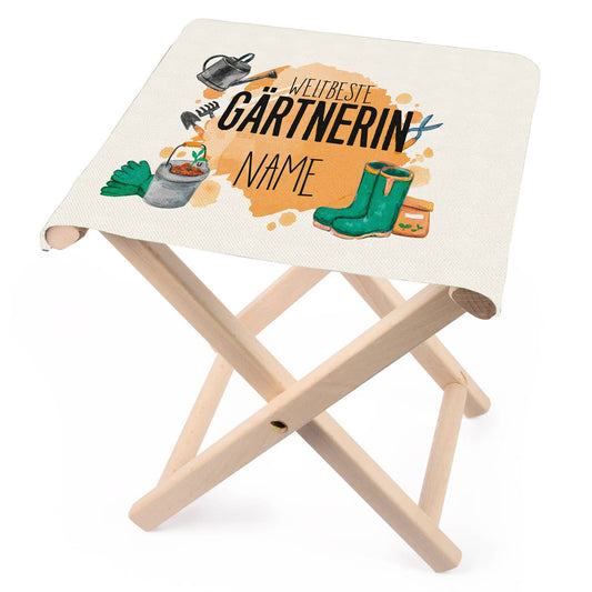 Bedruckter Klapphocker für Gärtnerinnen mit Name