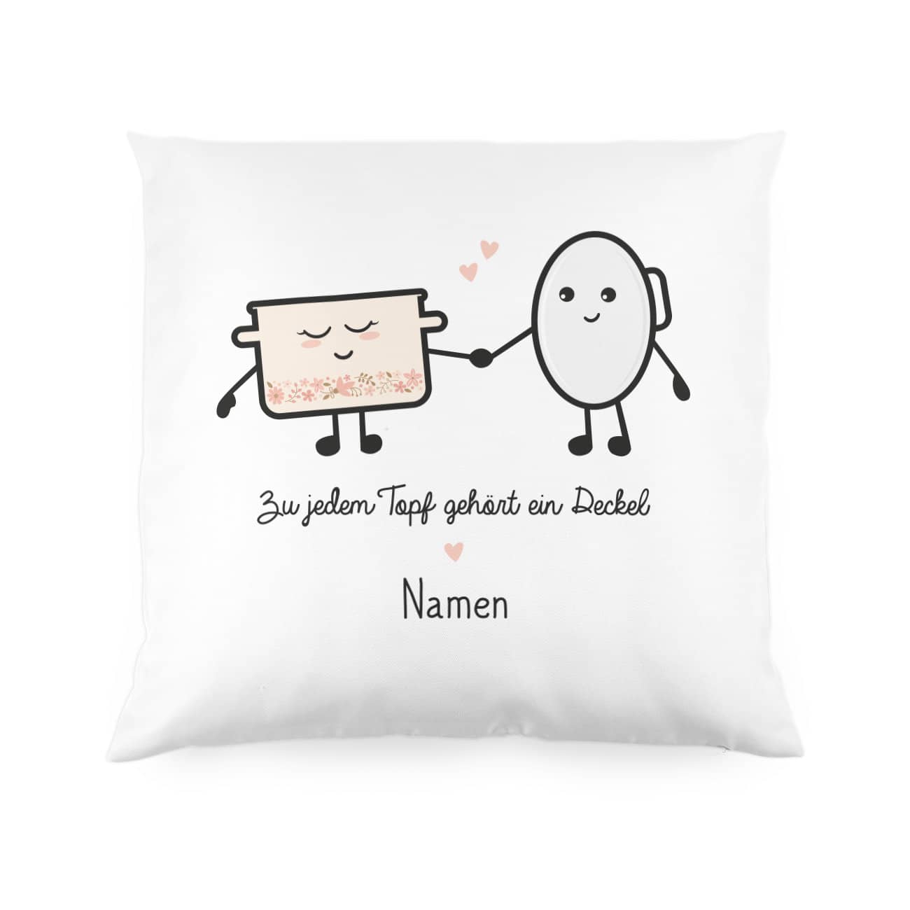 Kuschelkissen mit den Namen des Pärchens und süßem Motiv