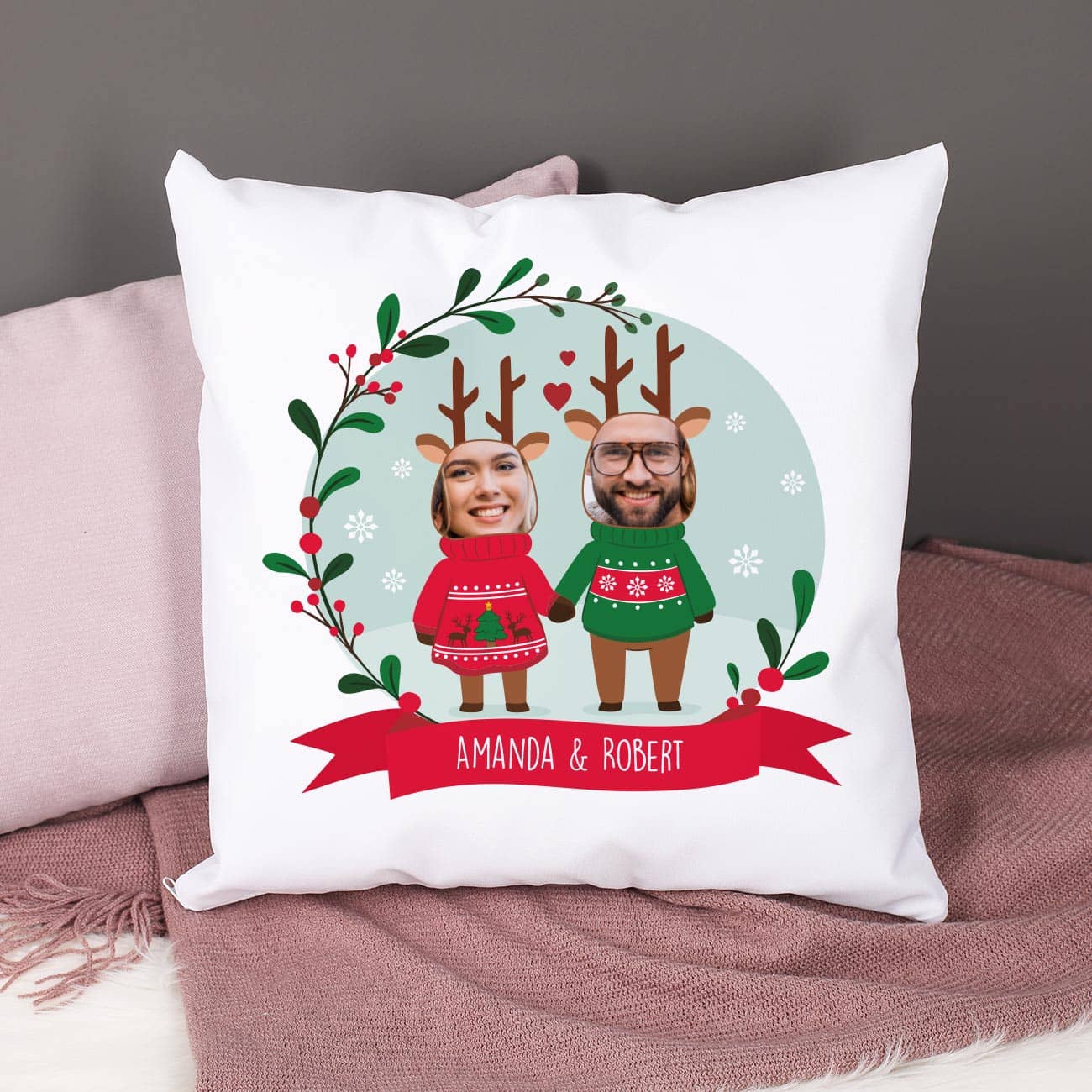 Lustiges Weihnachtskissen mit Fotos und Wunschtext –