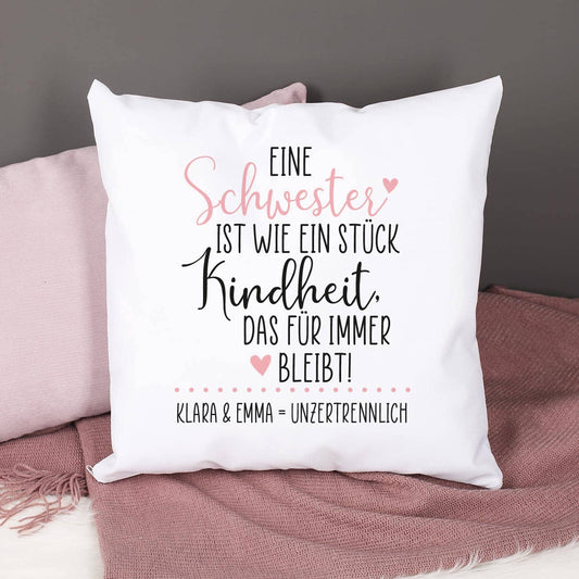 Bedrucktes Kissen für Schwester mit Text personalisiert