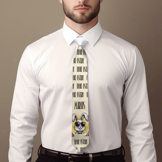 Oster-Krawatte mit Wunschname, Spruch & coolem Osterhasen