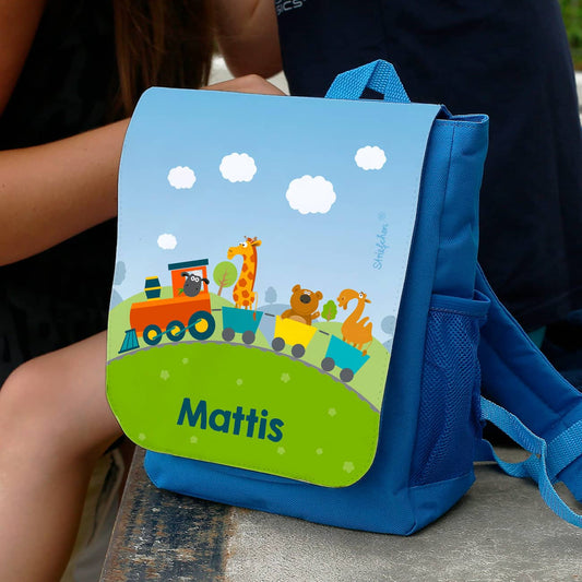 Kinderrucksack mit Eisenbahn und Wunschtext