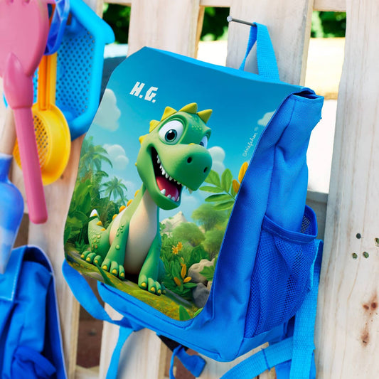 Kinder-Gartenrucksack mit Dinosaurier und Initialen