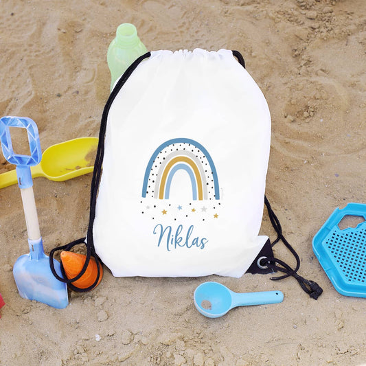Turnbeutel mit Regenbogenmotiv und Name für Jungen