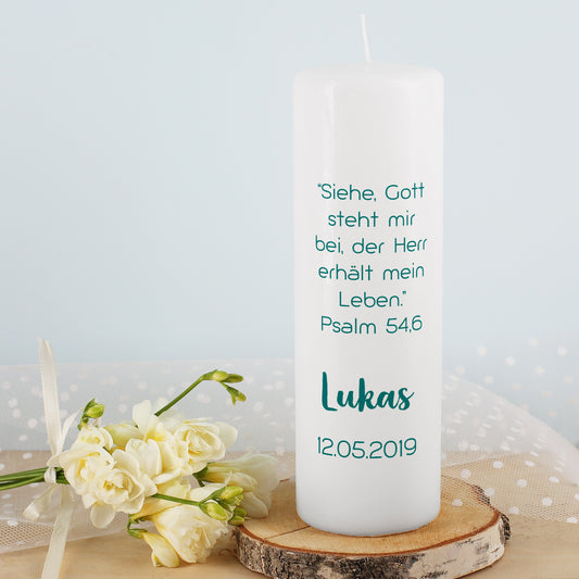 Kerze zur Konfirmation Name Datum Wunschtext für Jungen