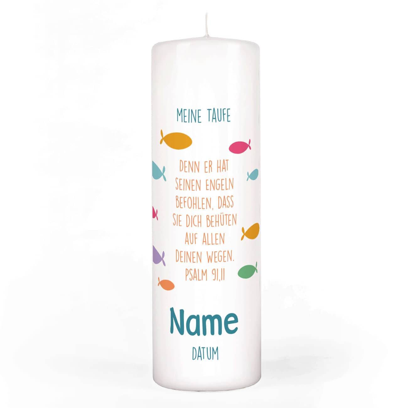 Persönlich bedruckte Taufkerze mit Fischen