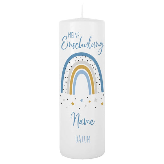 Kerze zur Einschulung mit Regenbogen für Jungen