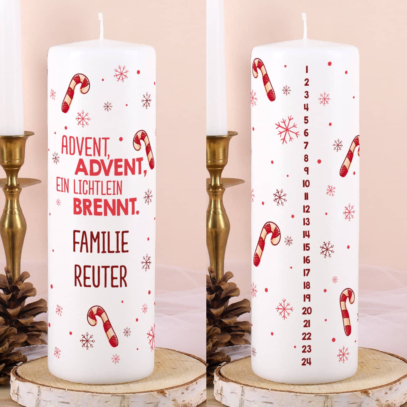 Adventskalender Kerze mit Zuckerstangen