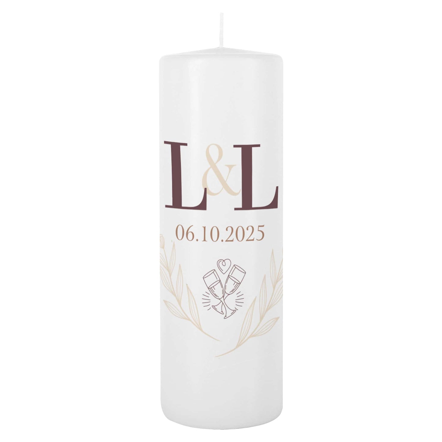 Kerze mit Initial und minimalistischem Motiv