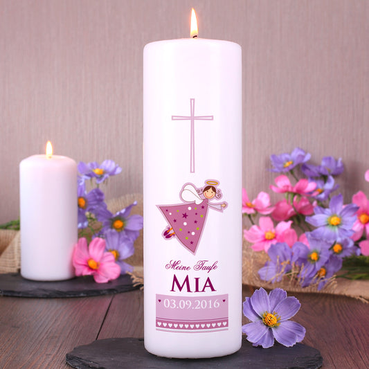 Taufkerze mit Schutzengel für Mädchen