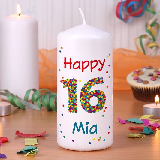 Kerze zum 16. Geburtstag mit Name und Wunschtext
