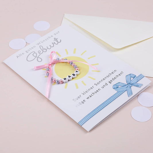 Babykarte mit Perlenband