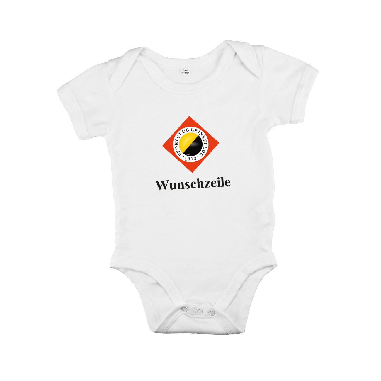 weißer Babybody mit SC Leinefelde Logo und Wunschzeile