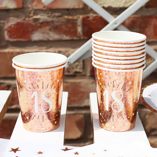 10 Pappbecher in rose mit Glitzereffekt vom 18.-80. Geburtstag
