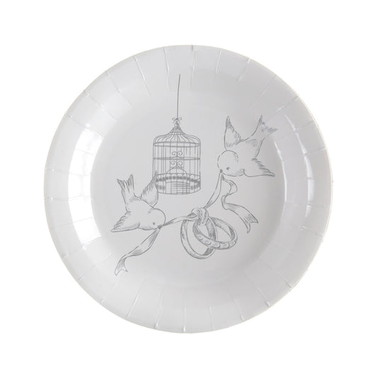 Weißer Pappteller Taubenmotiv
