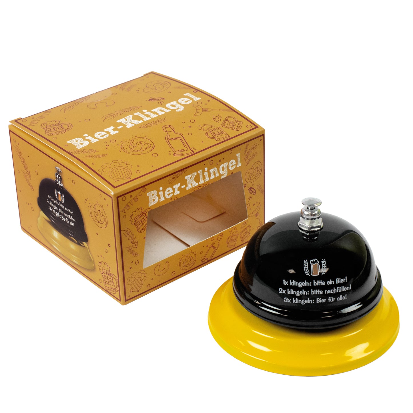 Bier-Klingel mit dekorativer Geschenkbox, perfektes Fun-Geschenk für Geburtstag oder Vatertag