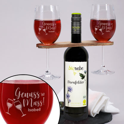Biorebe Wein mit zwei Rotweingläsern und Weinbutler im Set | Geschenk für Paare