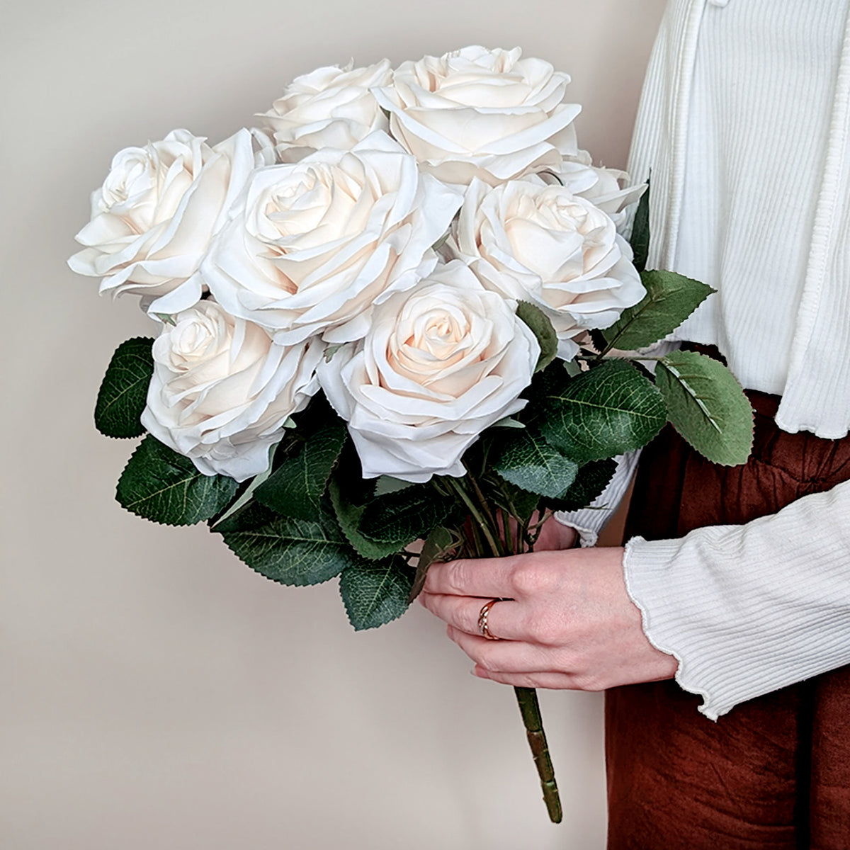 Hochwertiger Kunstblumenstrauß Rosen – Rosa Dijon | Cremeweiß