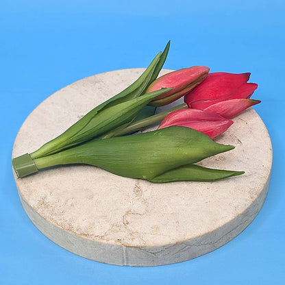 Tulpenstrauß zusammengebunden auf Steinplatte