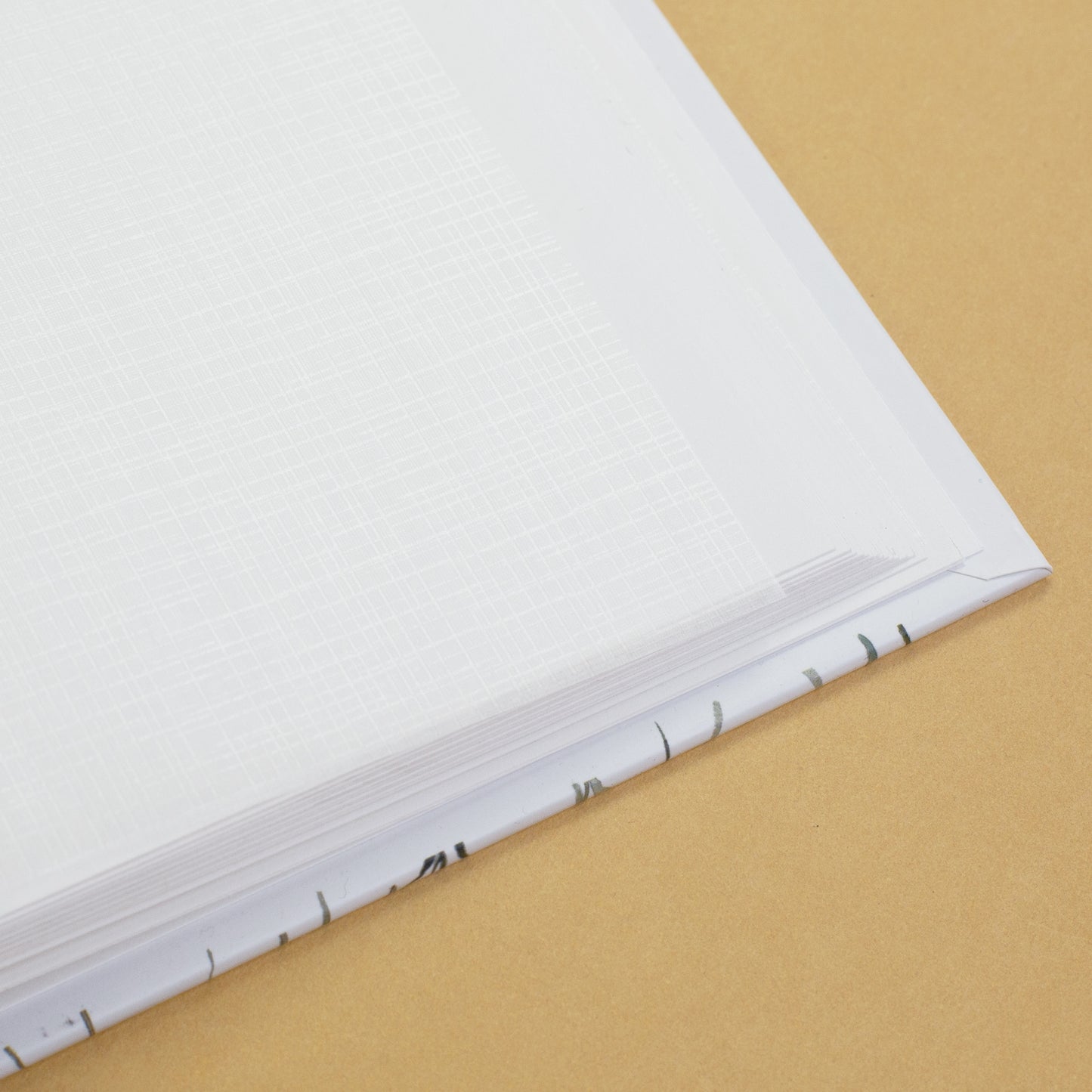 Detailaufnahme des Pergamin-Trennblattes im Hochzeitsalbum mit Wildblumen-Motiv